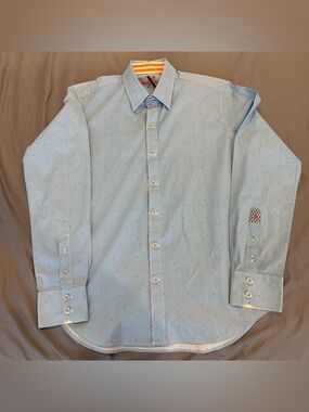 Robert Graham X Tailored Fit  Men's Medium Button Up Shirt Blue Flip Cuff